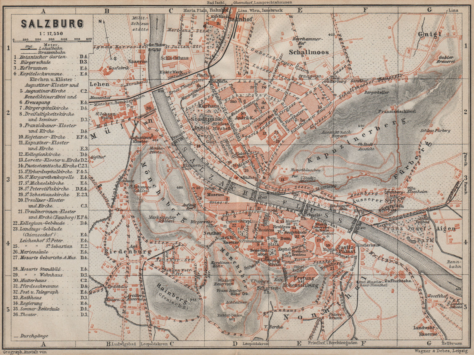 SALZBURG antique town city plan stadtplan. Austria Österreich karte 1911 map